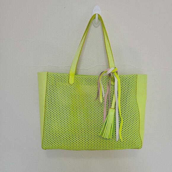 Suarez Handbags - Suarez New York Tote Bag Perforated Made In Italy Blush Green Yellow